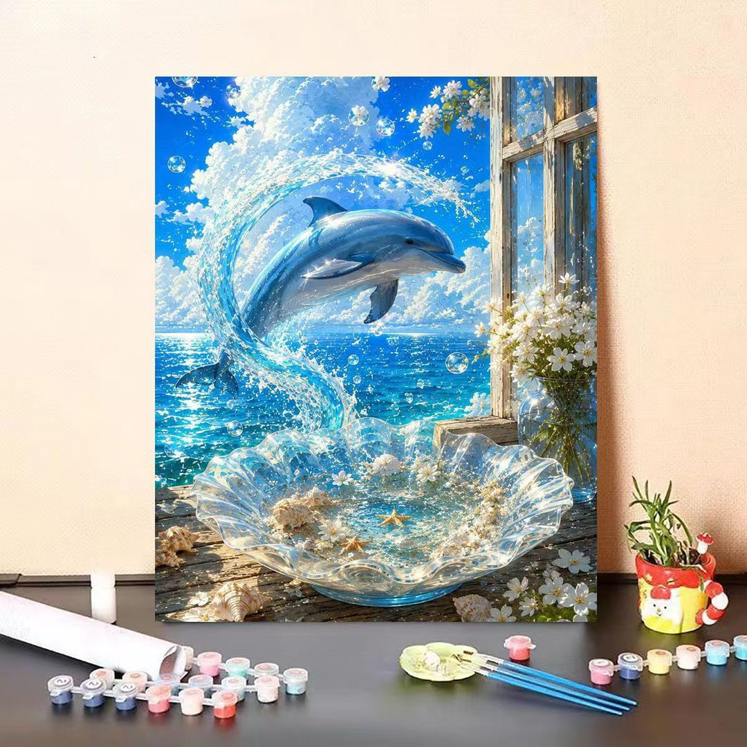 Dolphin-Themed DIY Paint by Numbers Canvas Art Kalsten