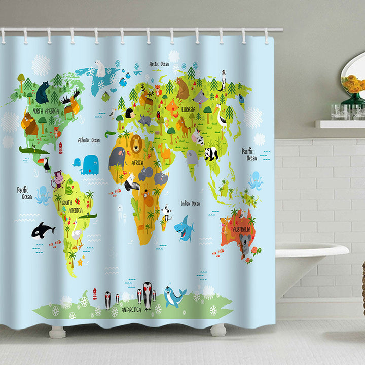 Vintage World Map Shower Curtain Kalsten
