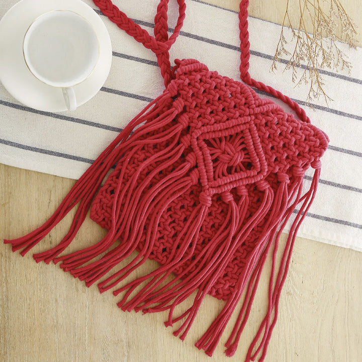 Macrame Shoulder Bag with Elegant Fringe Finish Kalsten