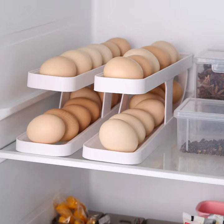Dual-Tier Automatic Gravity-Feed Egg Storage Dispenser Rack