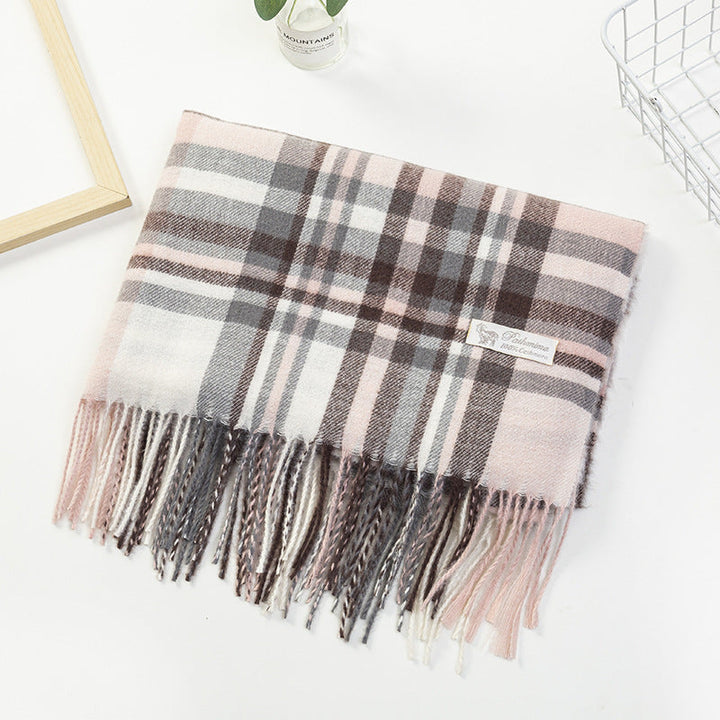 Women Plaid-Fringe Scarf made of soft material Kalsten