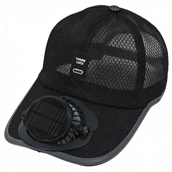 Ventilated baseball cap with integrated solar fan in the visor and breathable mesh Kalsten
