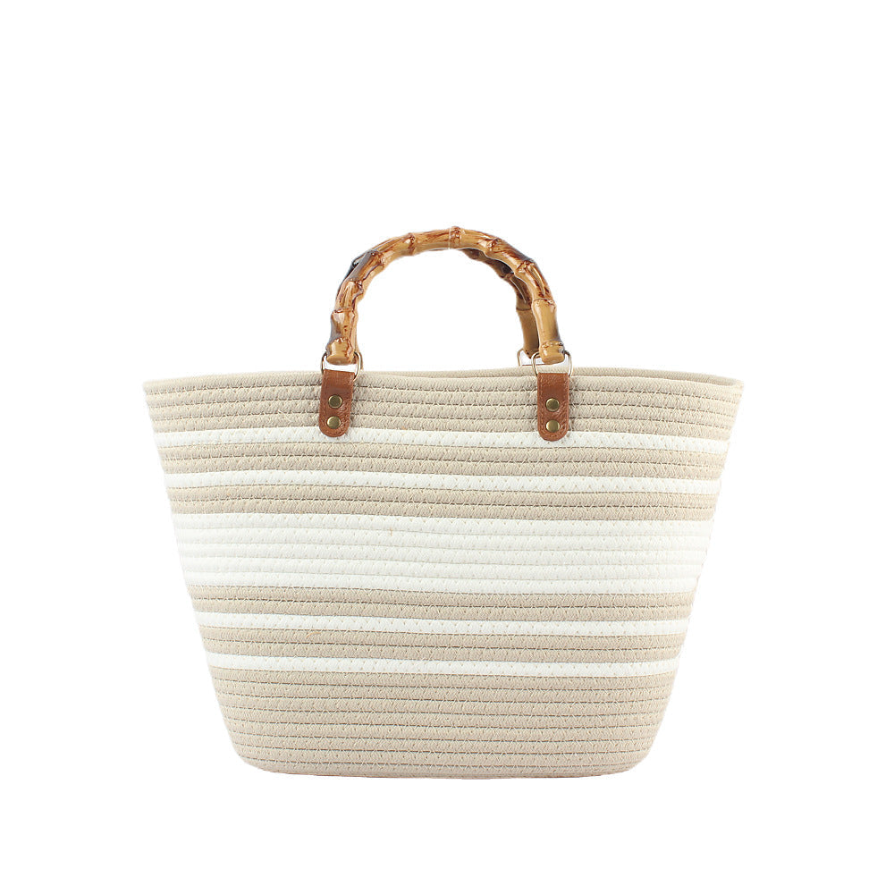 Stylish beach bag with bamboo handles Kalsten