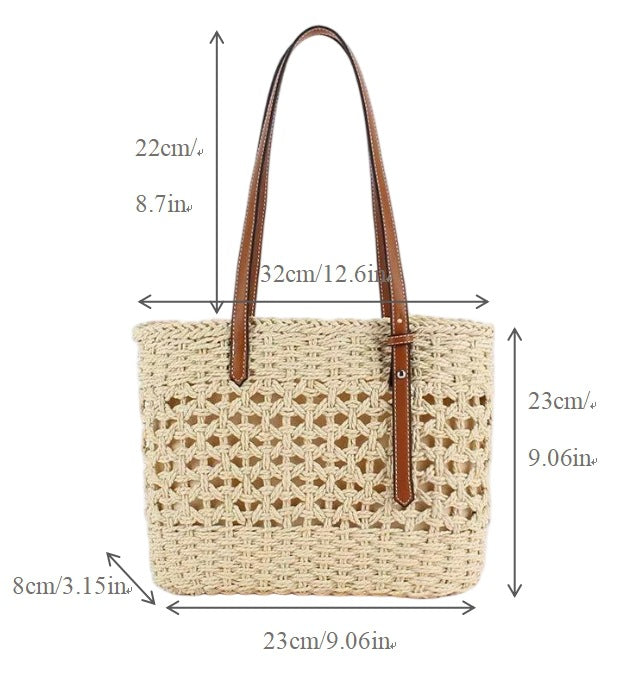Handbag Made of Natural Macrame with Vegan Leather Handles Kalsten