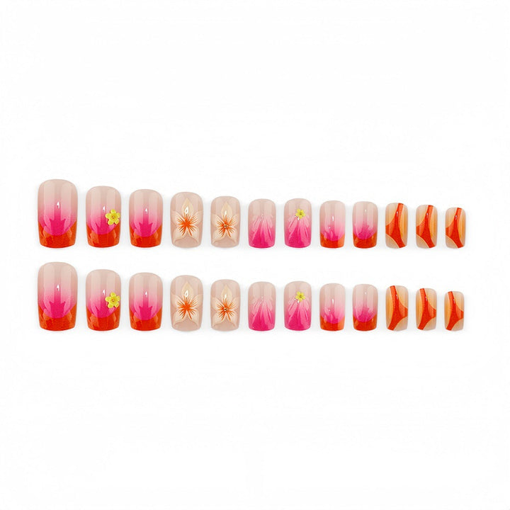 Artificial nails with floral 3D designs and gradient color Kalsten