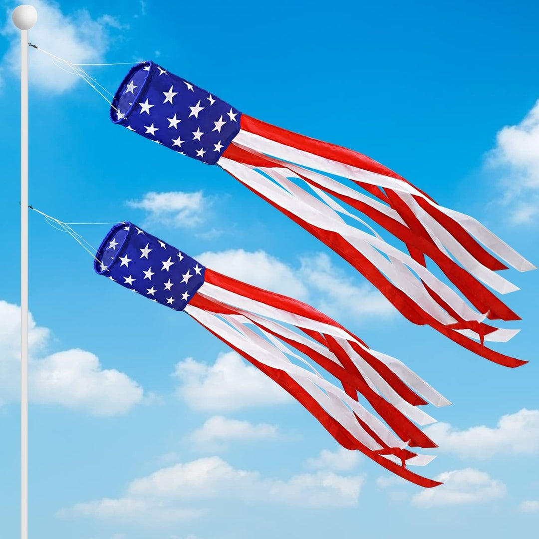 Unisex nan patriotic American flag windsock with long trailing streamers and reinforced hanging loop Kalsten