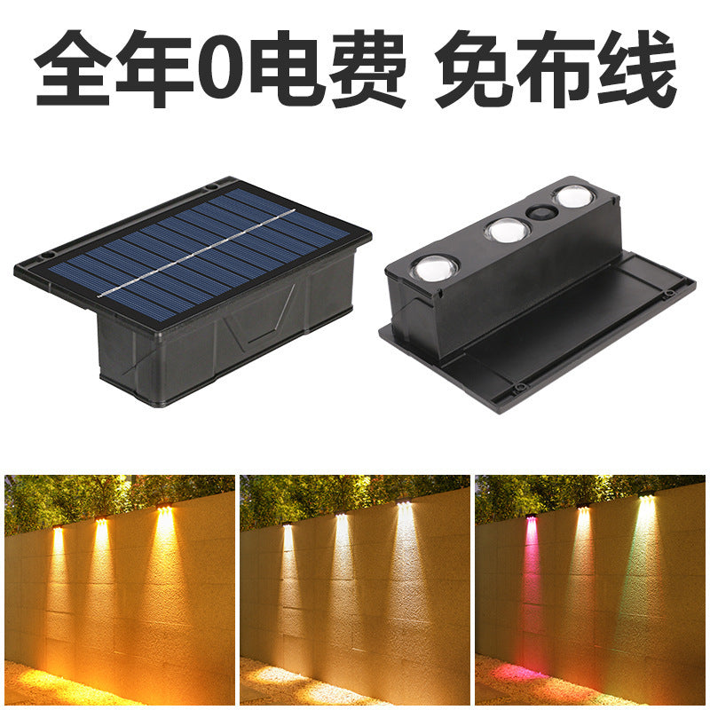 Outdoor Solar RGB Dual-Beam Wall Light With Integrated Photovoltaic Panel And Weather-Resistant Mounting Base Kalsten