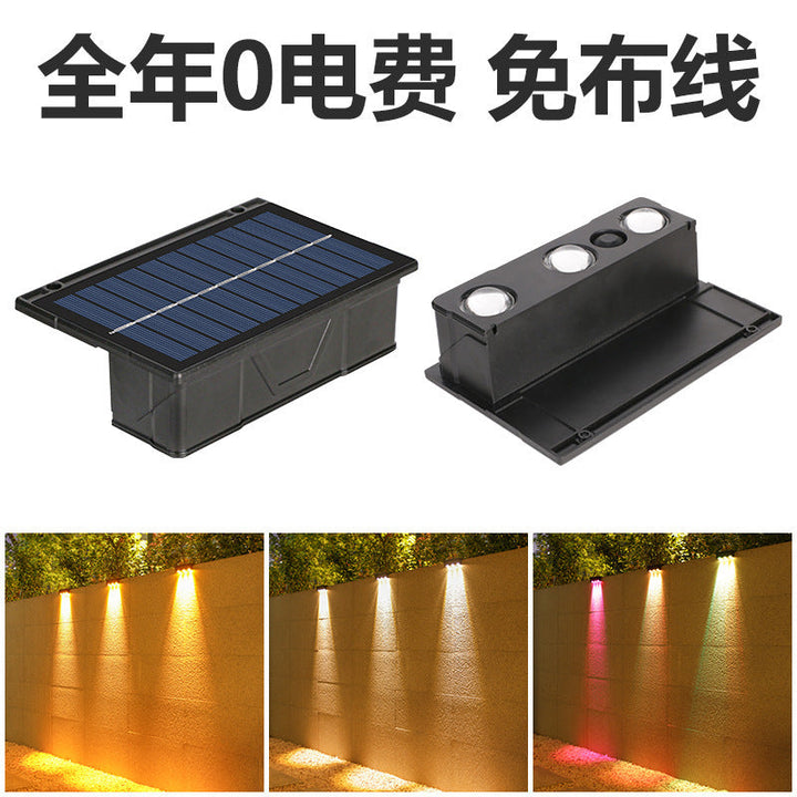 Outdoor Solar RGB Dual-Beam Wall Light With Integrated Photovoltaic Panel And Weather-Resistant Mounting Base Kalsten