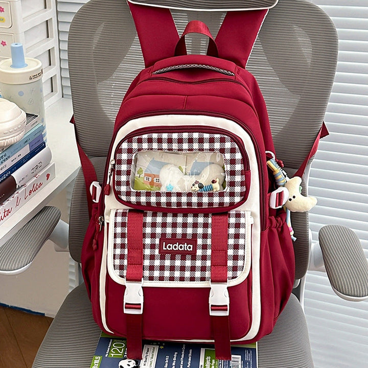 Multi-Functional Gingham Patterned Backpack