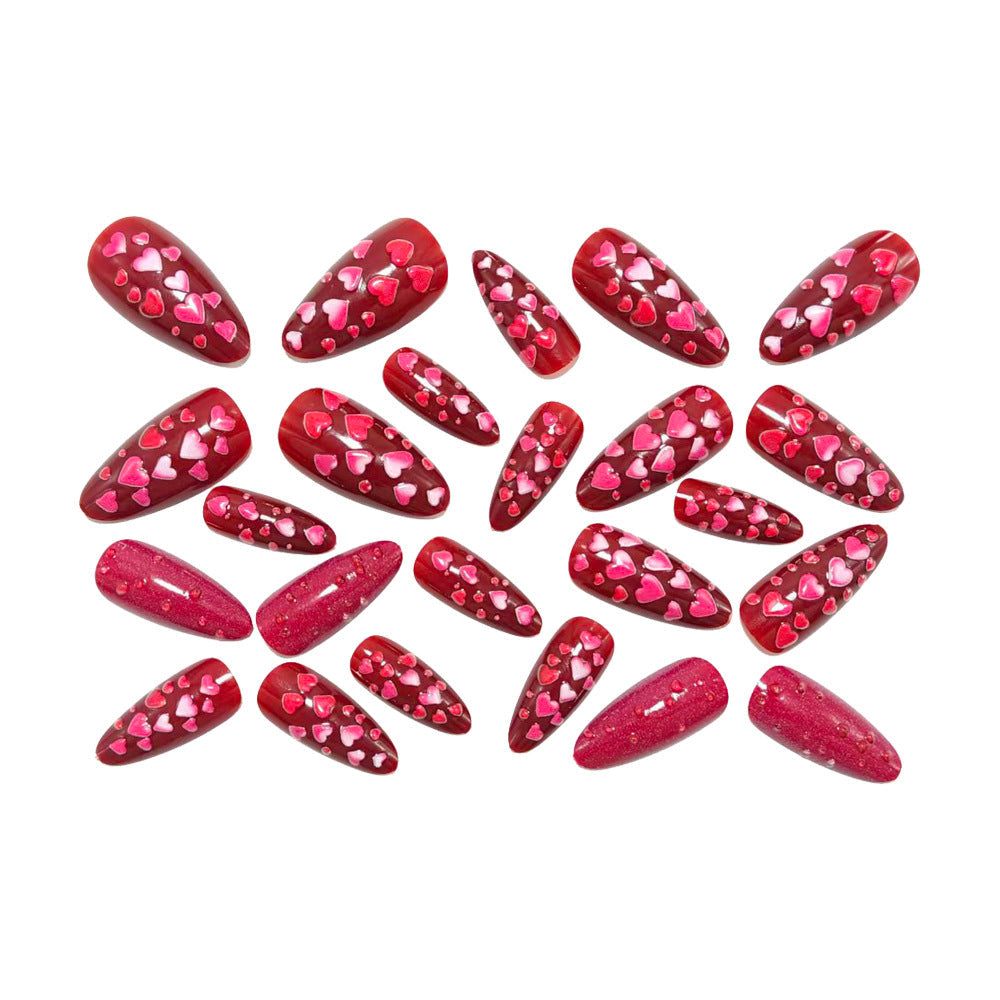 Artificial nails with heart motif and glitter effects Kalsten