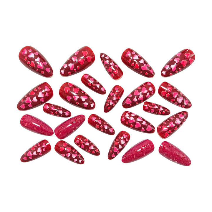 Artificial nails with heart motif and glitter effects Kalsten