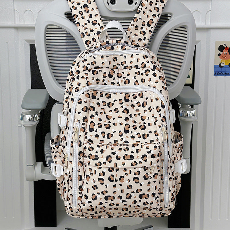 Multi-Functional Leopard Print School Backpack