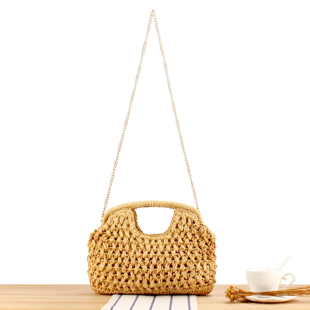 Fine straw shoulder bag with elegant chain accents Kalsten
