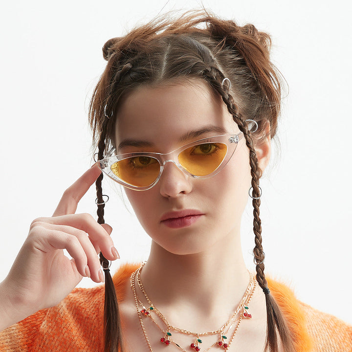 Women's Cat-Eye Sunglasses with Transparent Frame Construction and Yellow Lenses Kalsten