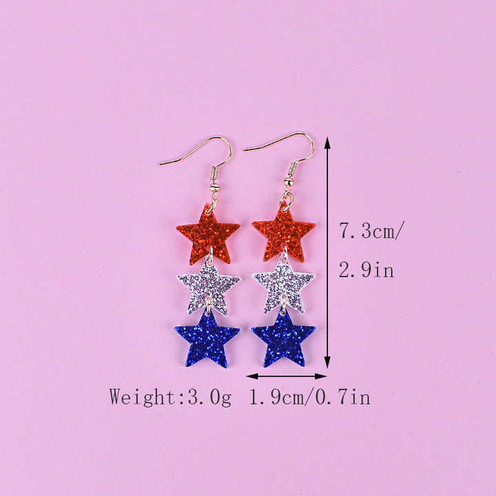 Women's nan triple star dangle glitter resin earrings with hypoallergenic hooks Kalsten
