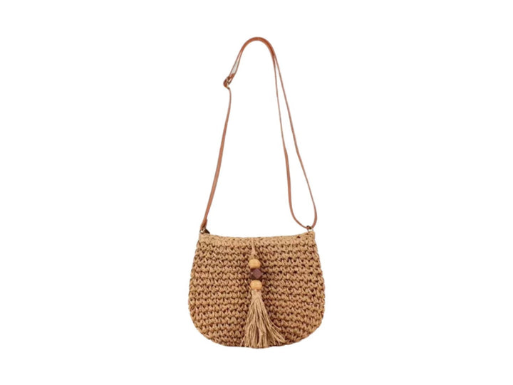 Handwoven shoulder bag with tassels and wooden details Kalsten