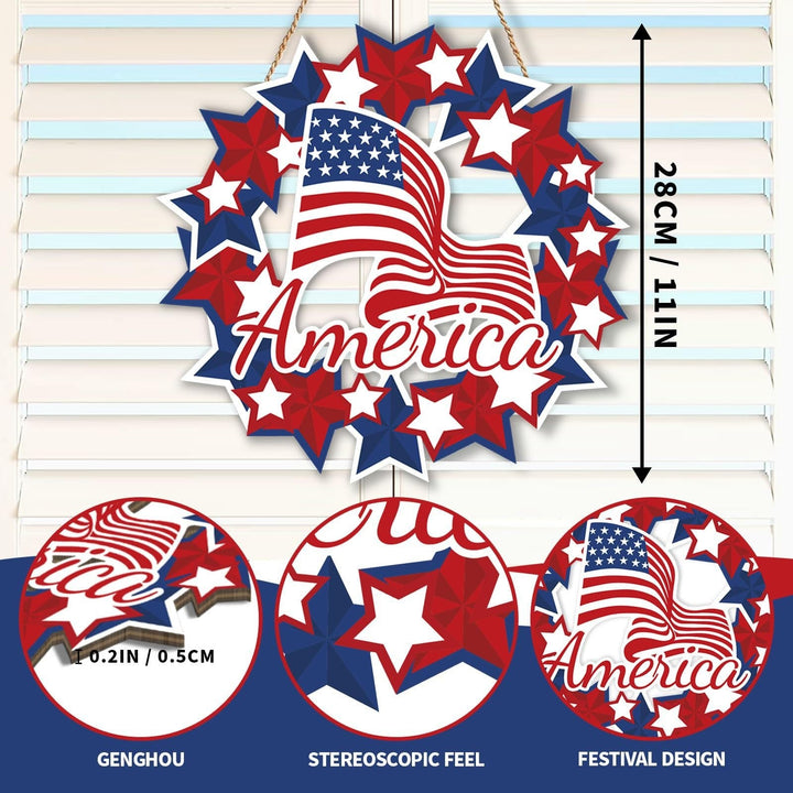 Unisex nan more patriotic wooden door wreath with star and heart motifs and hanging rope Kalsten