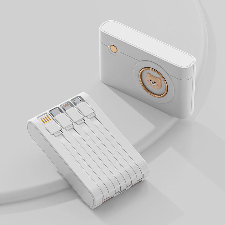 Portable power bank with integrated cable system and innovative charging functions Kalsten