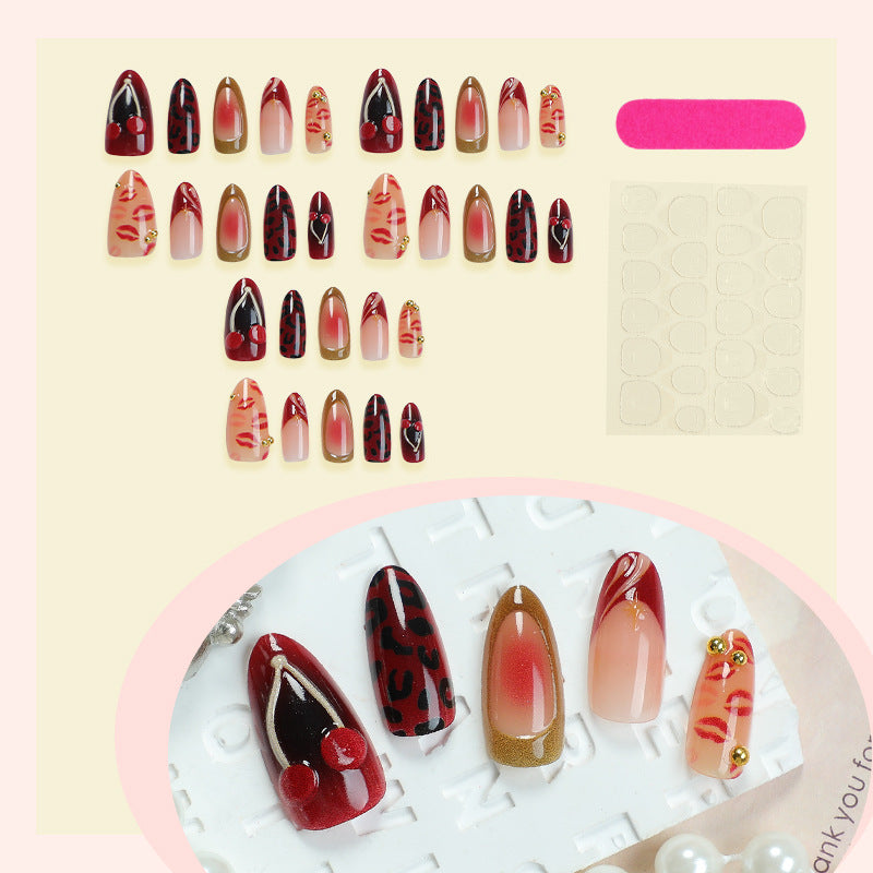 Decorative Press-On Nail Art Set with Luxurious Kiss and Leopard Inspired Designs Acalora
