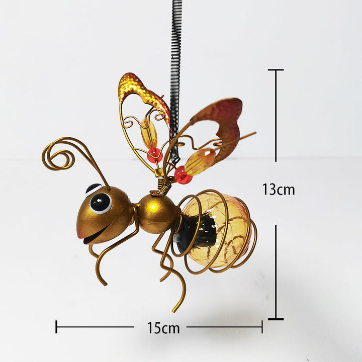 Whimsical Hanging Glass Bee Solar Garden Lantern Ornament Kalsten