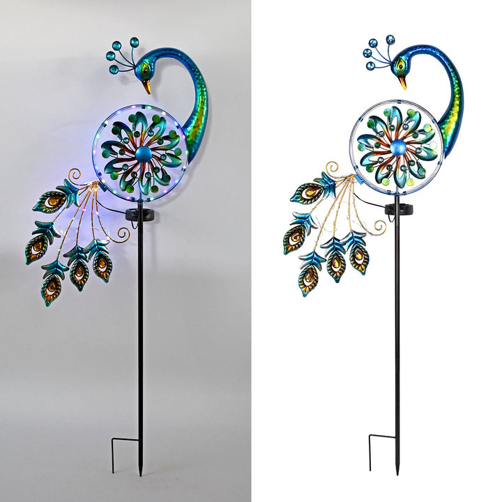 Decorative Metal Peacock Garden Stake Sculpture With Integrated LED Fairy Lights And Weatherproof Outdoor Stake Kalsten