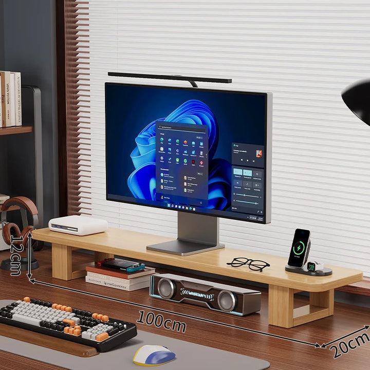 Modern Wooden Monitor Stand with Cable Management Kalsten