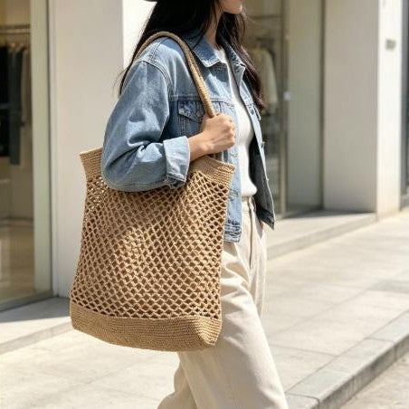 Macrame Tote Bag with Modern Mesh Design Kalsten