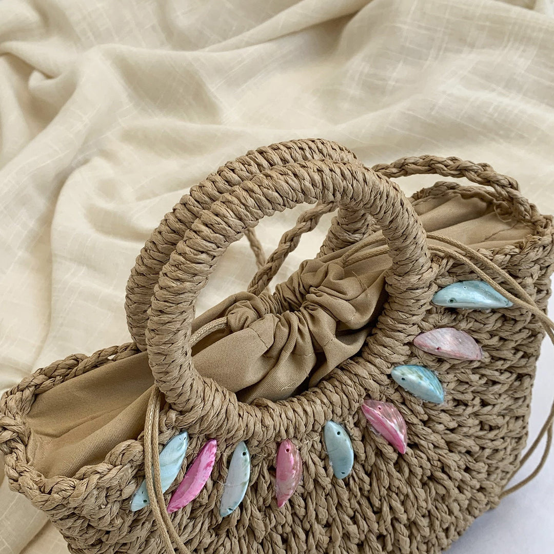Fashionable straw bag with pearl embellishments Kalsten