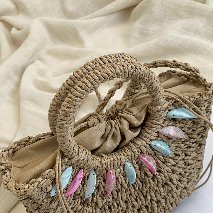 Fashionable straw bag with pearl embellishments Kalsten