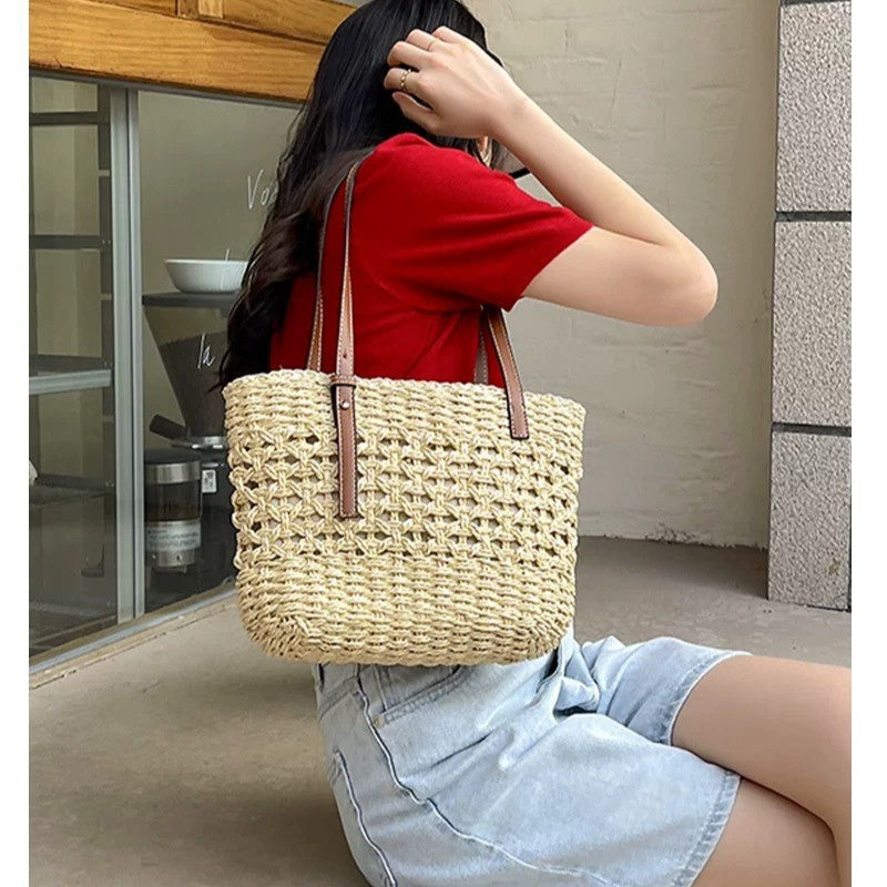 Handbag Made of Natural Macrame with Vegan Leather Handles Kalsten