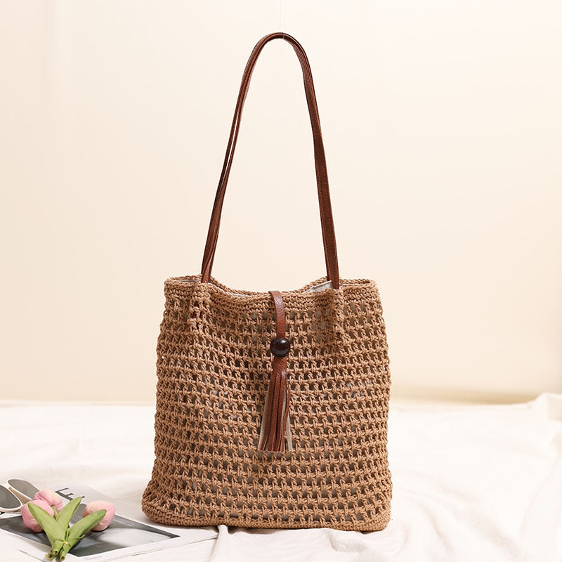 Hand-knotted basket bag with elegant leather handles Kalsten