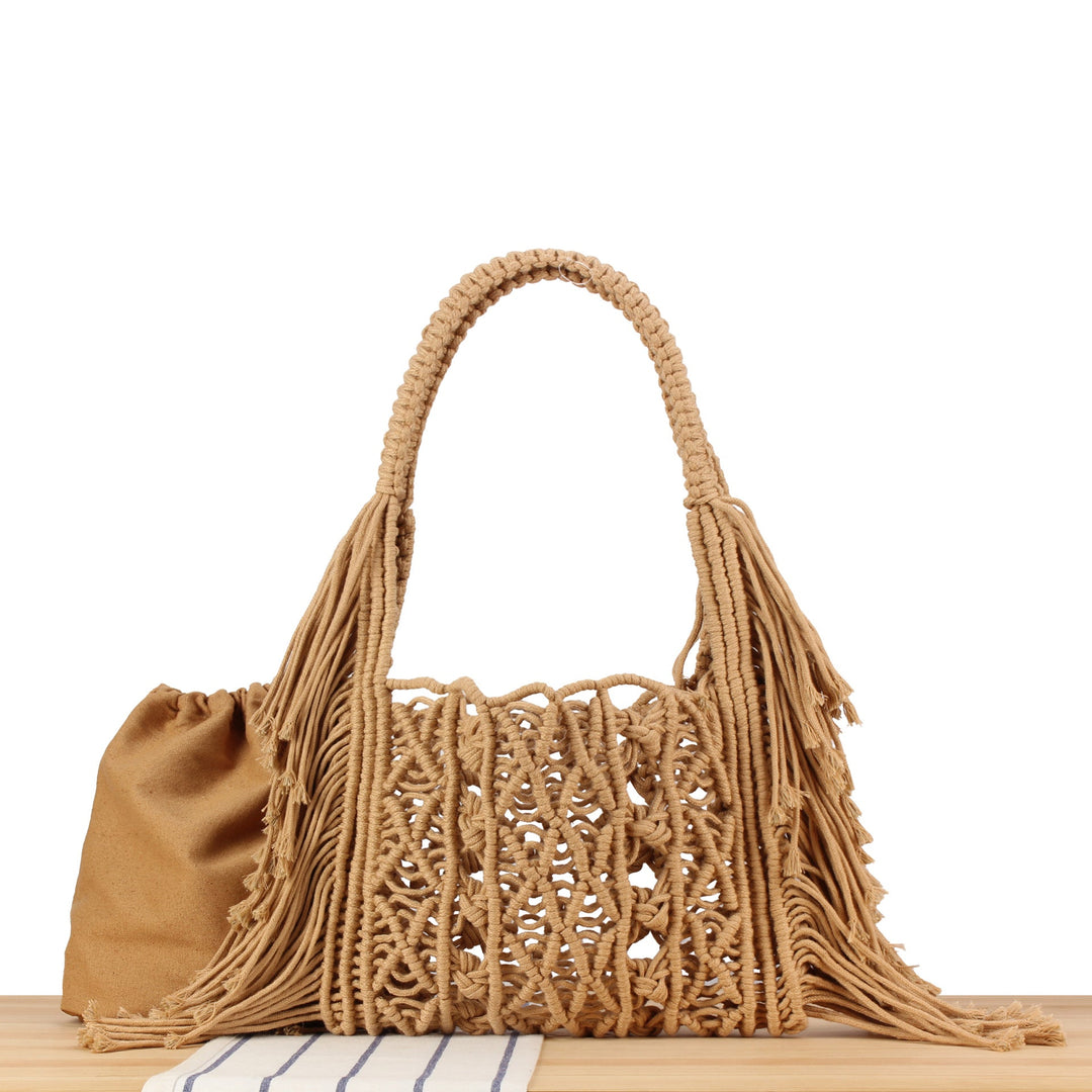 Macrame crossbody bag with fringes and inner pocket Kalsten