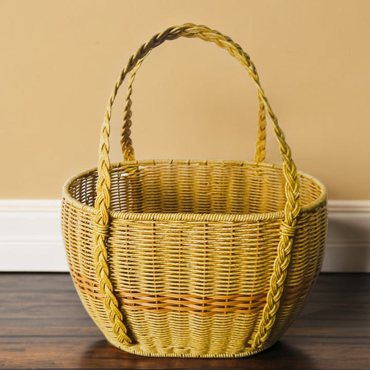 Ladies Handwoven Rattan Basket with Double Handle Kalsten