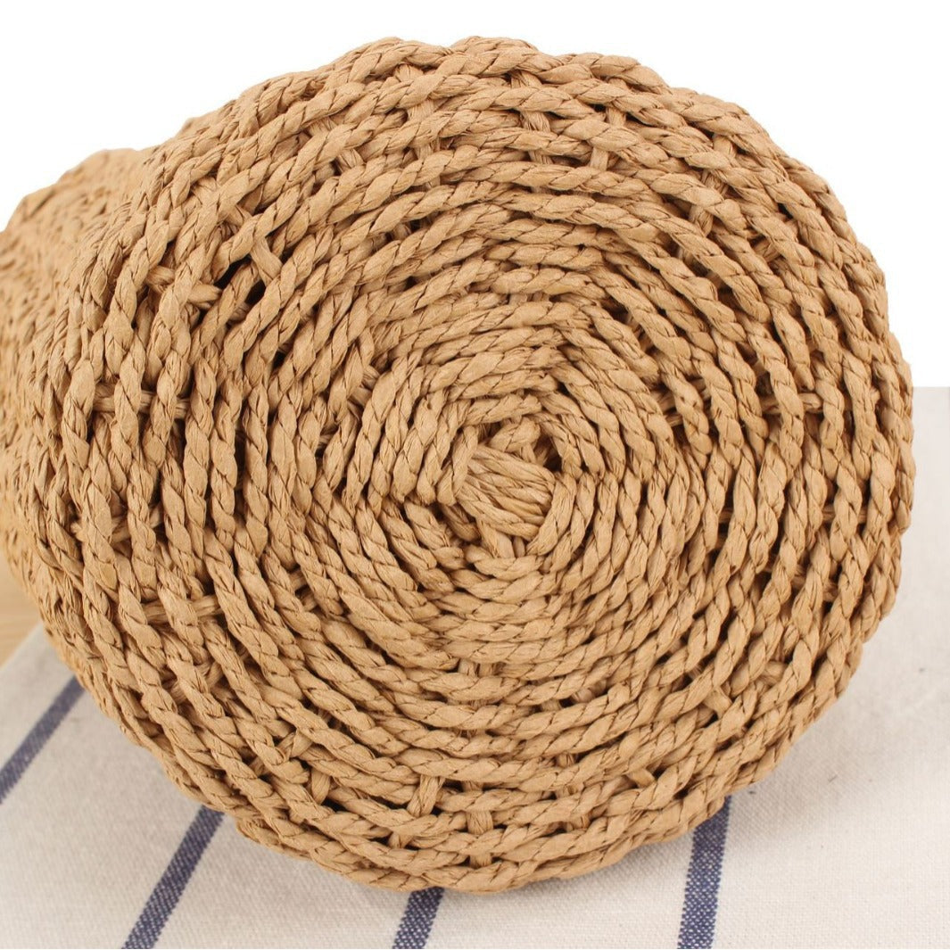 Handbag Made of Woven Natural Material with Decorative Wooden Handle Kalsten