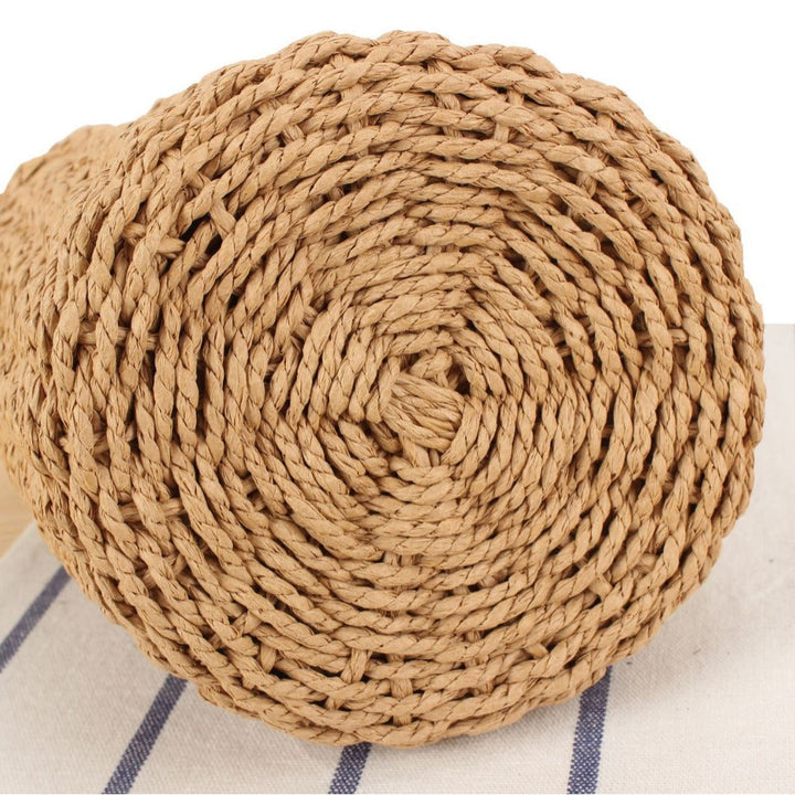 Handbag Made of Woven Natural Material with Decorative Wooden Handle Kalsten