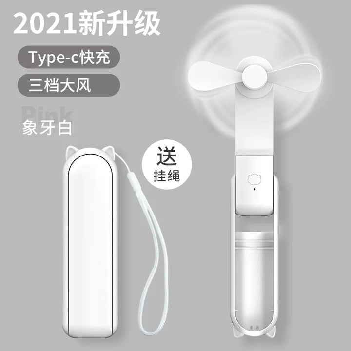 Unisex One Size Foldable Rechargeable Triple Handheld Mini Fan with Integrated Power Bank USB-C and USB-A Ports and Wrist Strap Kalsten