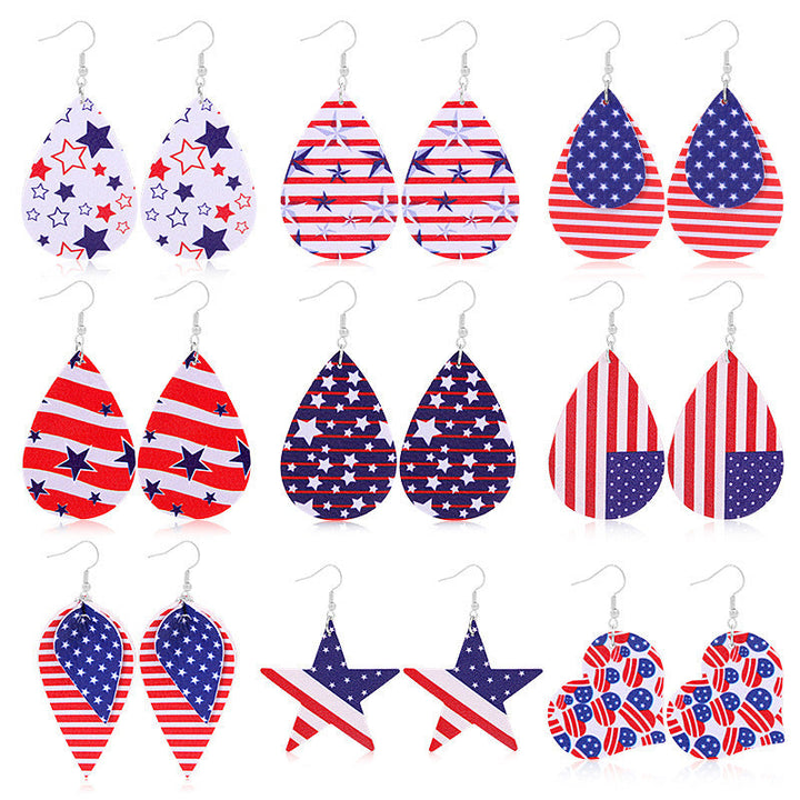 Women's lightweight drop earrings with stars-and-stripes design made of vegan leather Kalsten