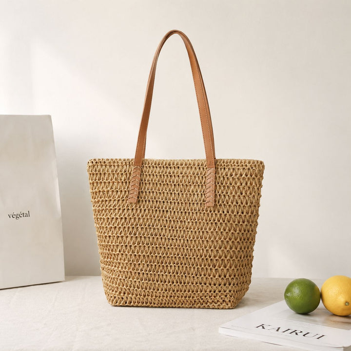 Handmade basket bag with elegant leather handle Kalsten