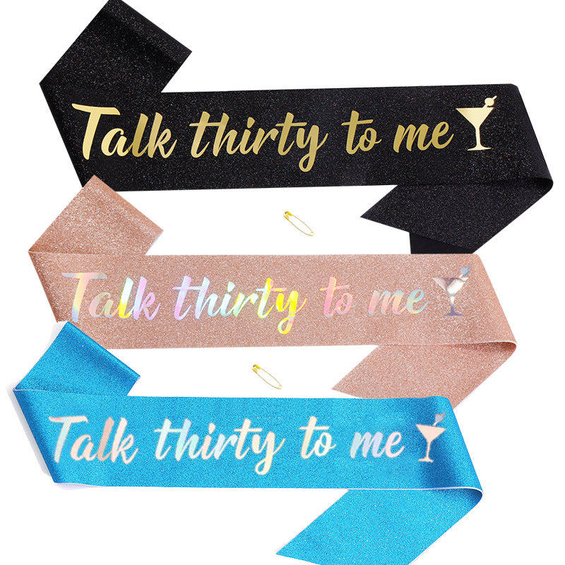 Ladies Glittering Birthday Sash with Festive Print Kalsten