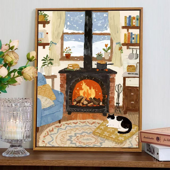 Cozy Fireplace Scene Wall Art Kalsten