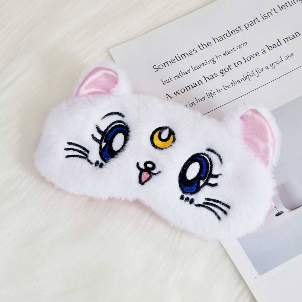Women's fluffy sleep mask with embroidered cat design and soft comfort ears Kalsten