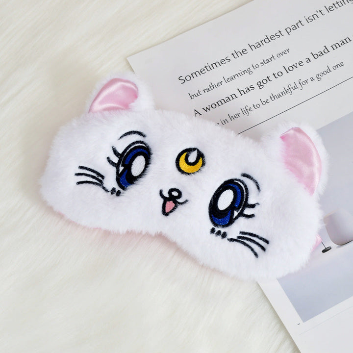 Women's fluffy sleep mask with embroidered cat design and soft comfort ears Kalsten