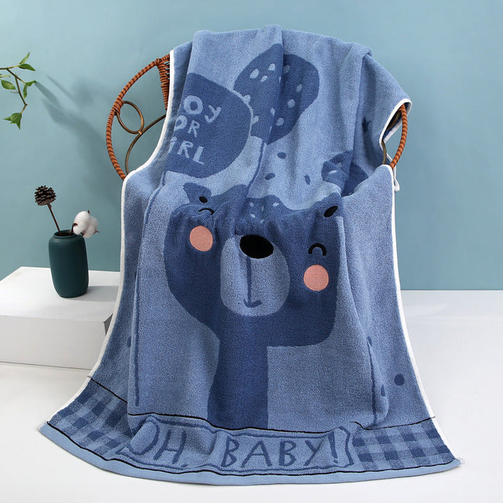 Cozy Terry Bath Blanket with Cute Bear Design Kalsten