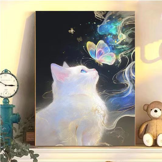 Enchanting Cat and Butterfly Art Print Kalsten