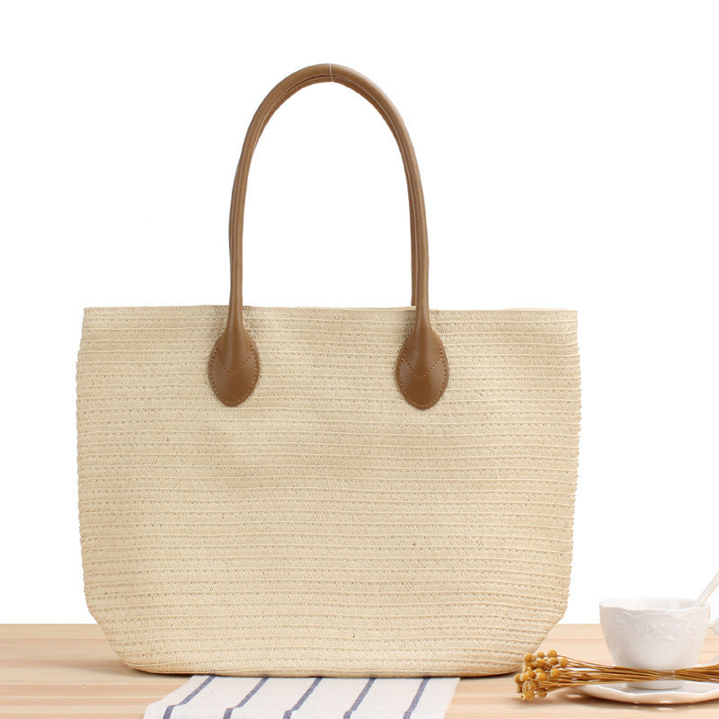 Spacious straw tote bag with elegant leather straps Kalsten