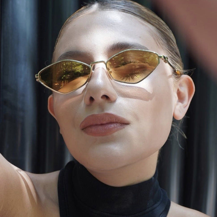 Women's geometric sunglasses with glossy metal frame and polarized lenses Kalsten