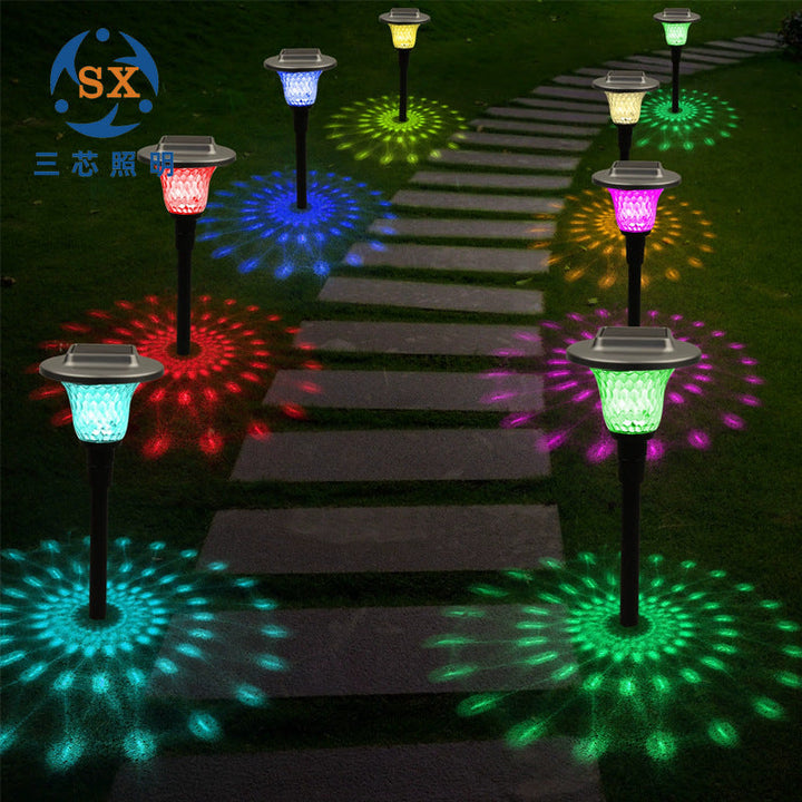 Solar LED Projecting Pathway Stake Lights With Color-Changing Crystal Lens And Dusk-To-Dawn Sensor Kalsten