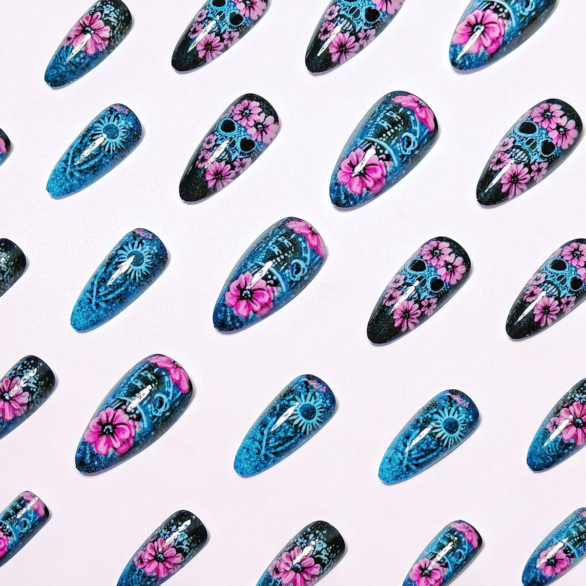 Artistic Sugar Skull Floral Nail Art Acalora