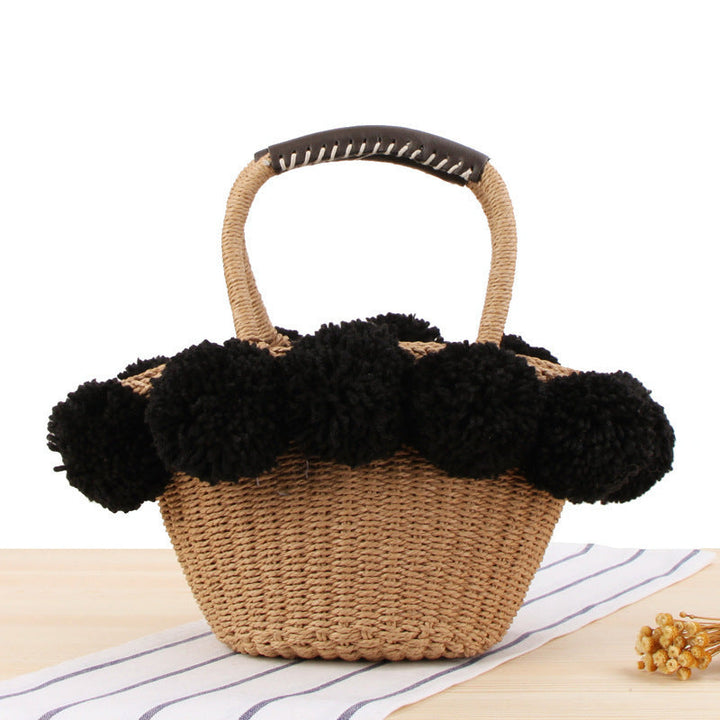 Basket bag with decorative pompons Kalsten