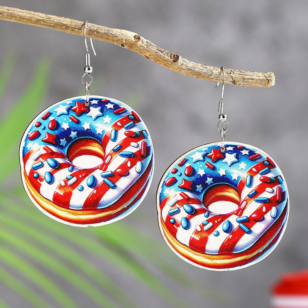 Women's handmade acrylic earrings can holder with patriotic flag motif and fish hook closure Kalsten